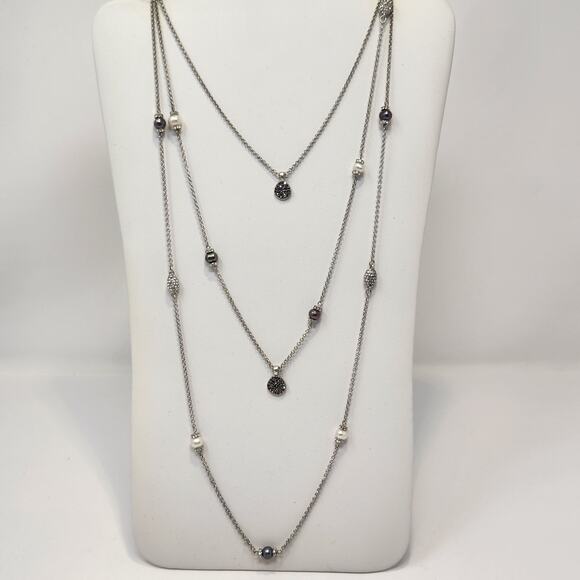 Lucky Brand Convertible Layered Multi Chain Necklace Silver Tone Rhinestone - Picture 1 of 7